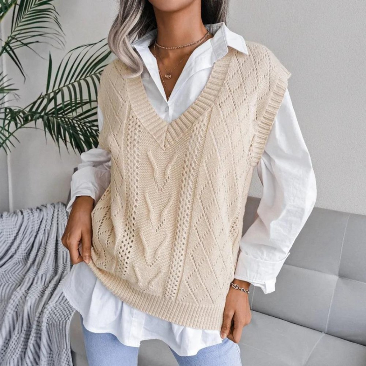 Frieda | Damen Strick Weste | V-Ausschnitt