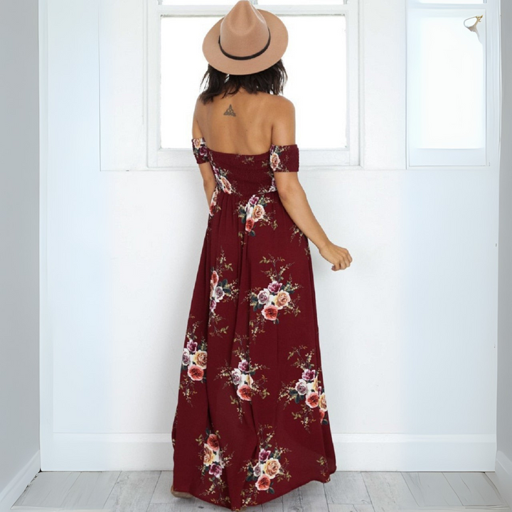 Sue | Damen Off-Shoulder Maxikleid | Blumenmuster