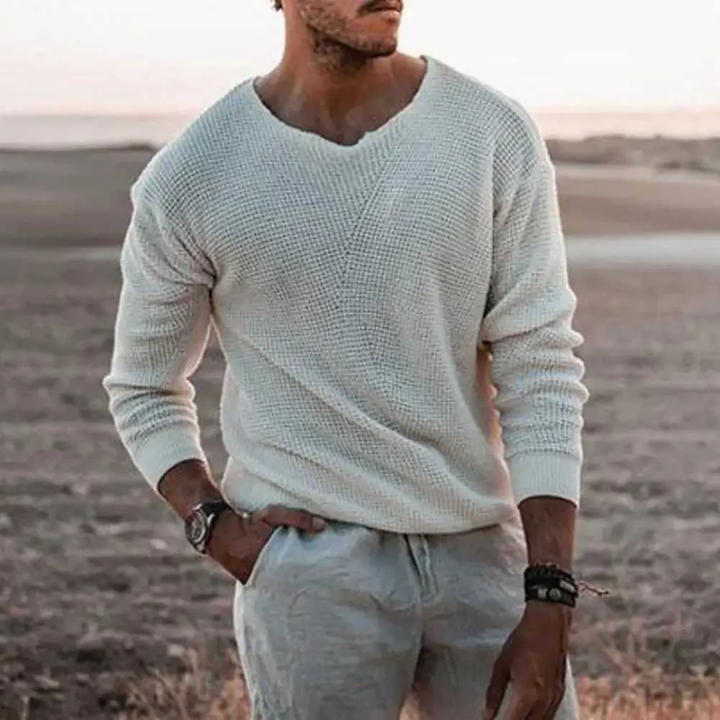 Burke | Herren V-Ausschnitt Pullover | Waffelstrick
