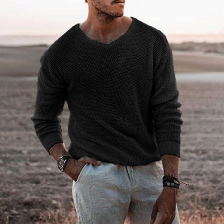 Burke | Herren V-Ausschnitt Pullover | Waffelstrick