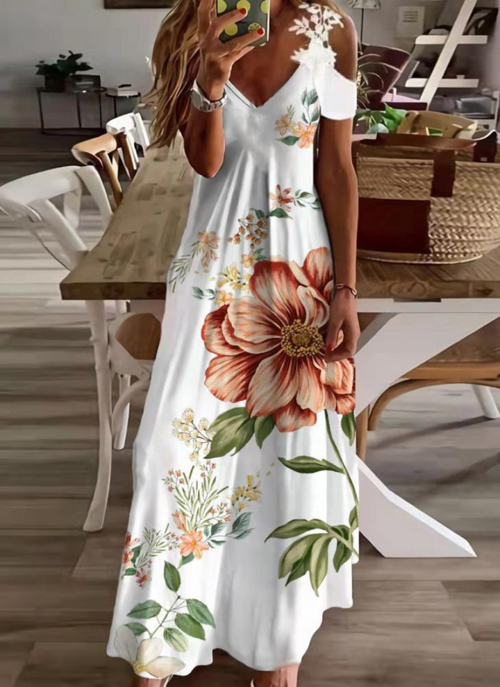 Sabelle | Kleid mit Blumenmuster für Damen | Weiß