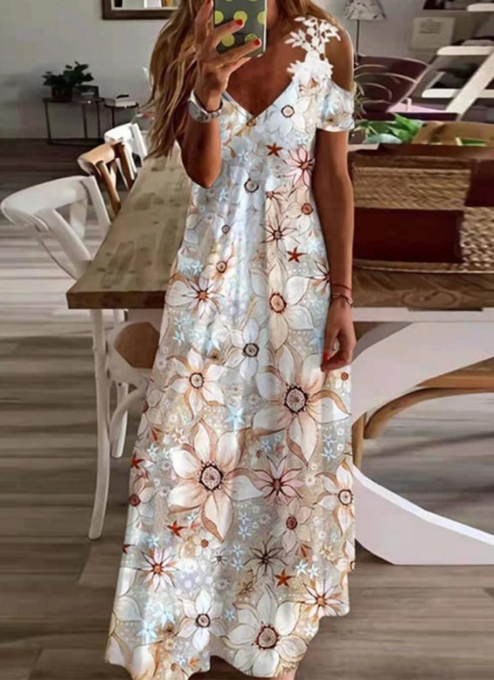 Sabelle | Kleid mit Blumenmuster für Damen | Weiß