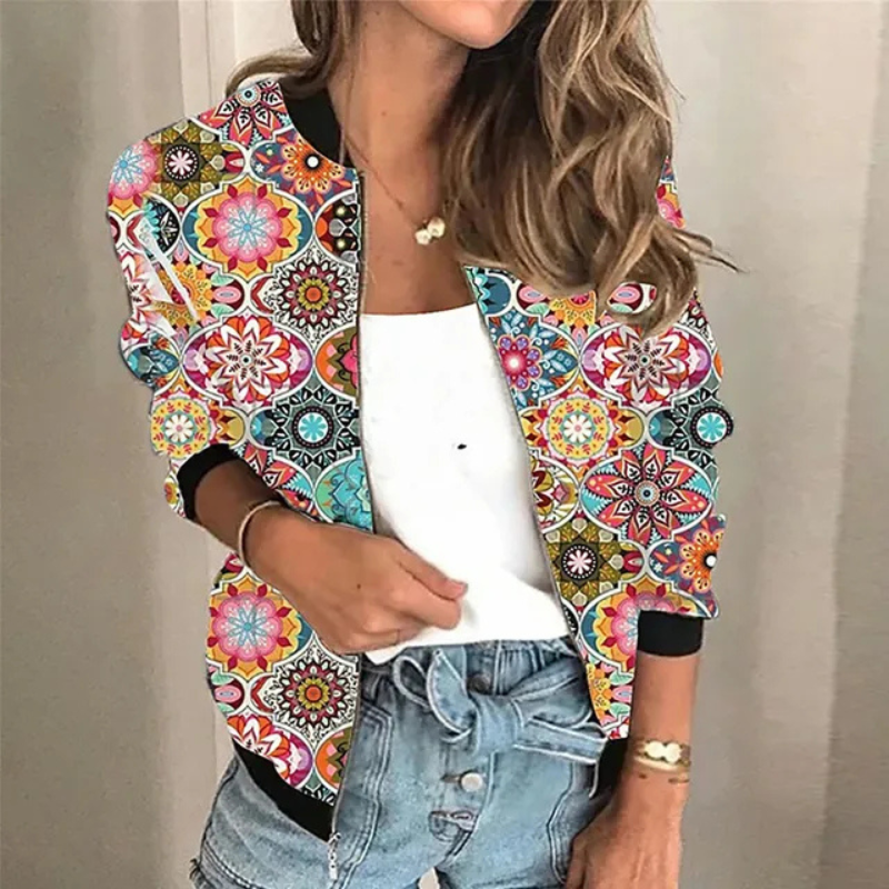 Yawi | Bedruckte Reißverschlussjacke für Damen | Frühlings