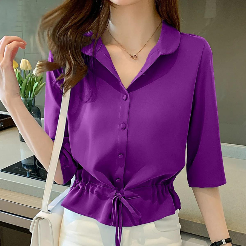 Alyssa | Bluse mit Knopfleiste und Polokragen für Damen | Abschluss
