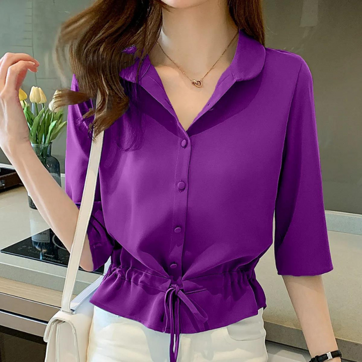 Alyssa | Bluse mit Knopfleiste und Polokragen für Damen | Abschluss