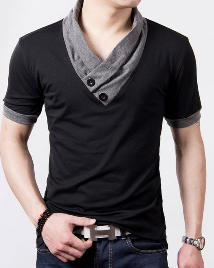 Lazzaro | Slim-Fit-T-Shirt mit Knopfleiste und V-Ausschnitt für Herren | Kurzarm