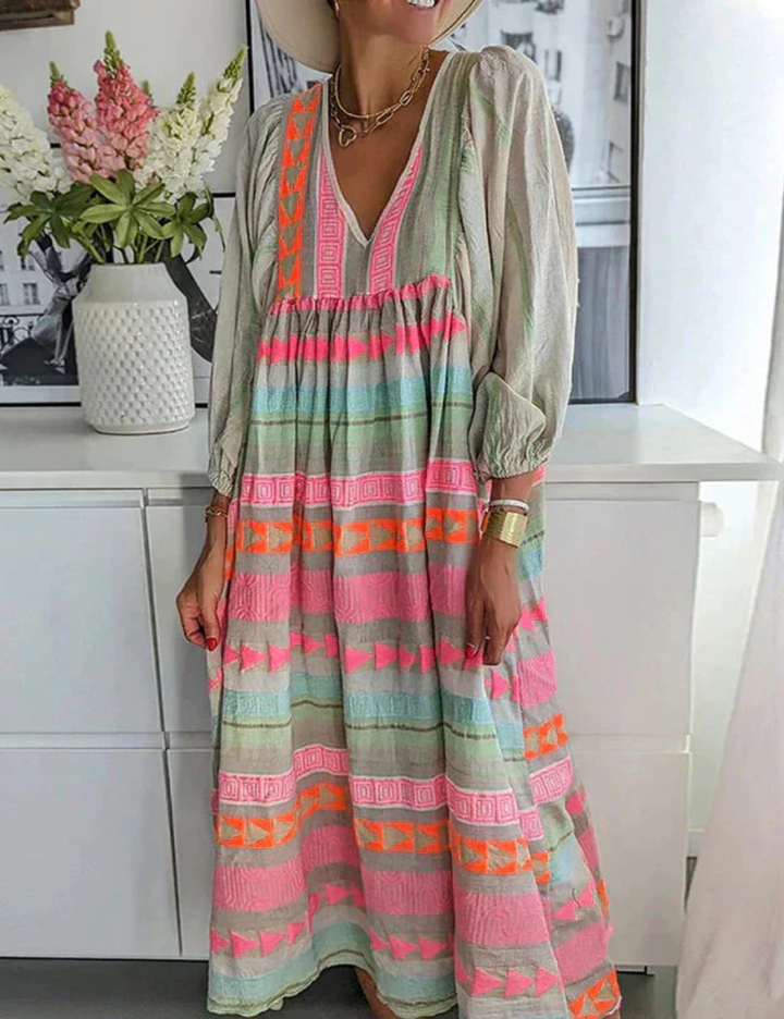 Karola | Damen Boho Maxikleid | Buntes