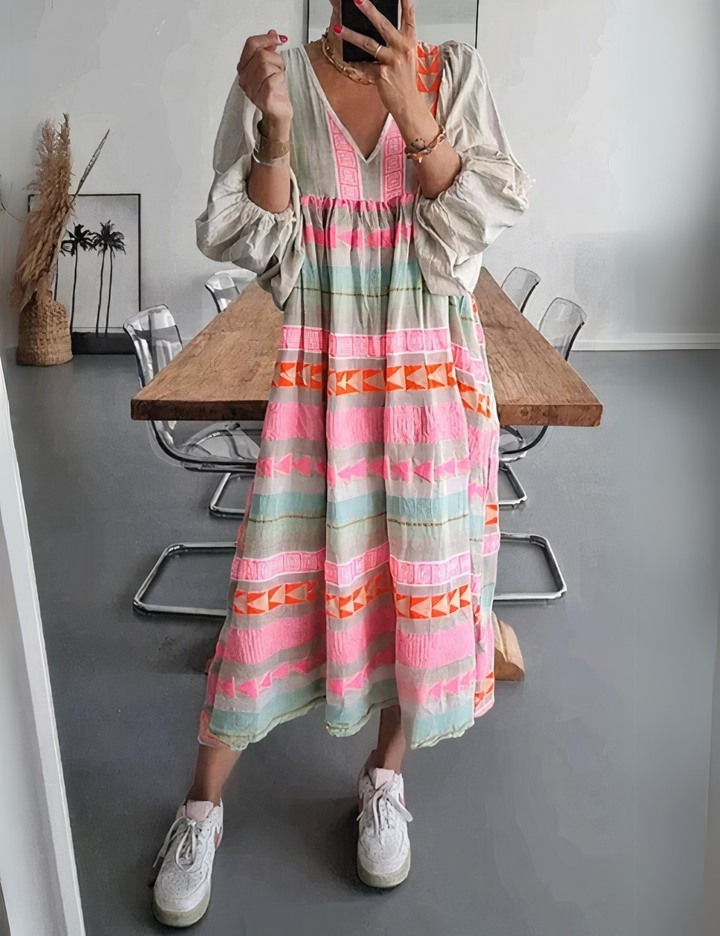 Karola | Damen Boho Maxikleid | Buntes