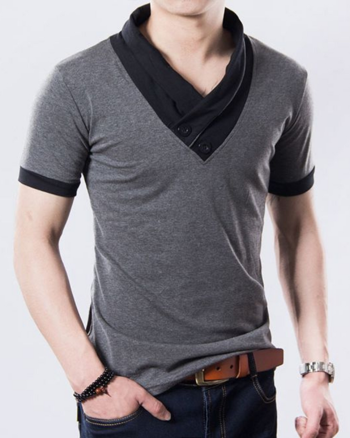 Lazzaro | Slim-Fit-T-Shirt mit Knopfleiste und V-Ausschnitt für Herren | Kurzarm
