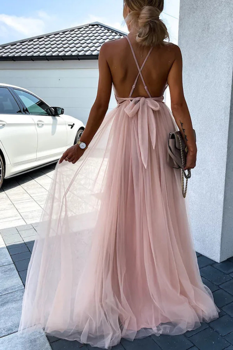 Yelena | Plissiertes Rückenfreies Kleid Für Damen | Maxi