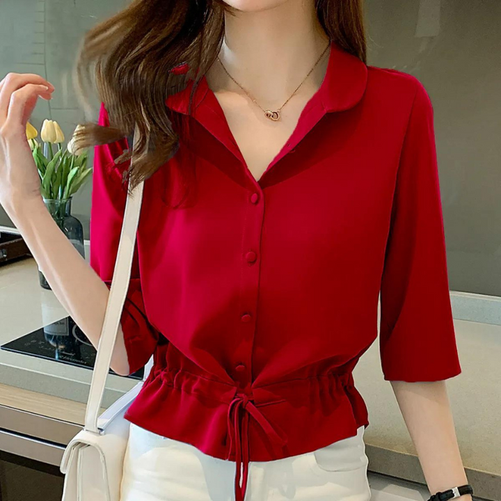 Alyssa | Bluse mit Knopfleiste und Polokragen für Damen | Abschluss