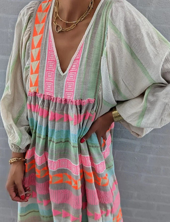 Karola | Damen Boho Maxikleid | Buntes