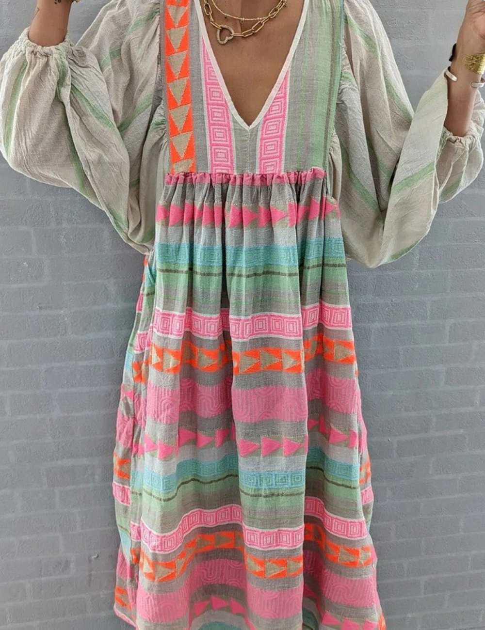 Karola | Damen Boho Maxikleid | Buntes