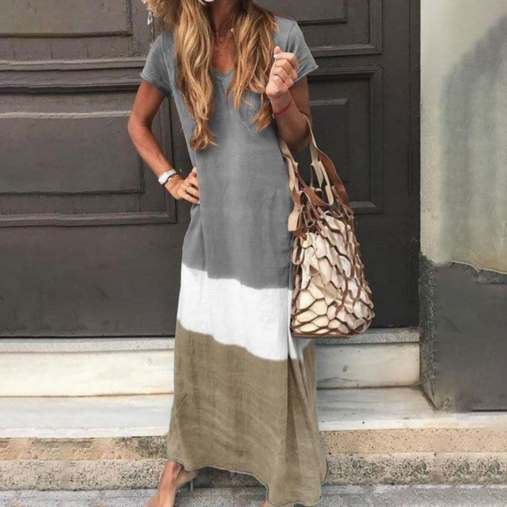 Sonja | Damen Boho Maxikleid | Kurzarm