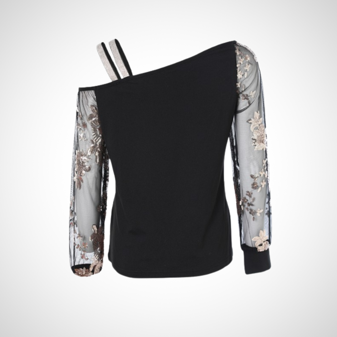 Selina | Damen Langarm Bluse | Spitzenärmel