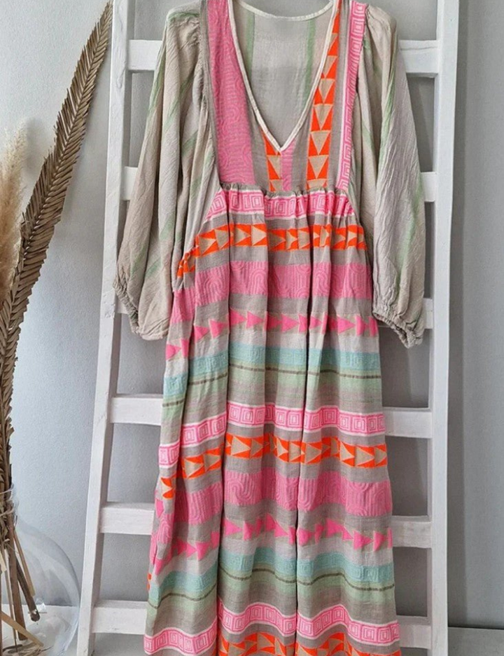 Karola | Damen Boho Maxikleid | Buntes