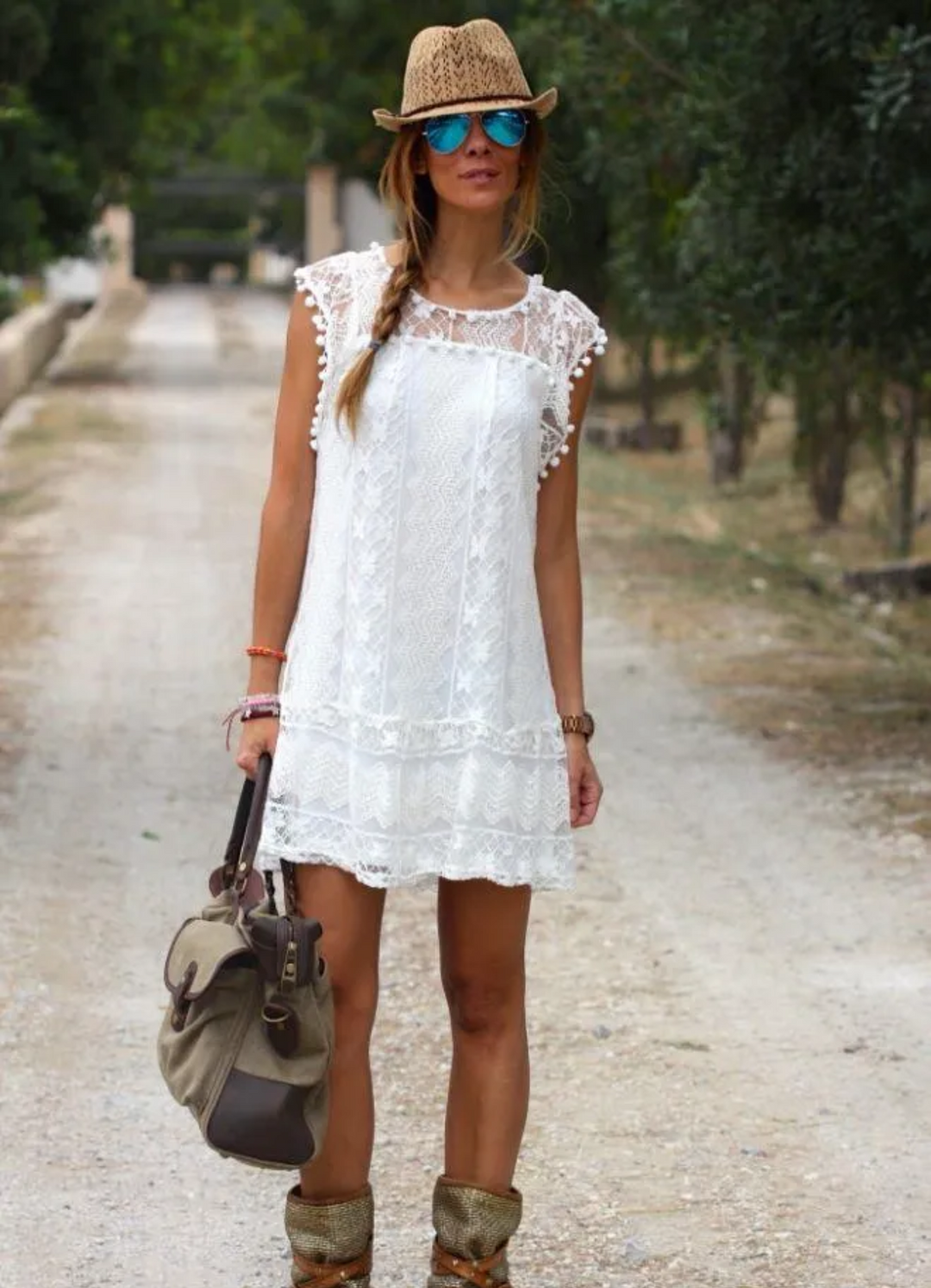 Tatjana | Damen Kleid mit Spitze | Weiß