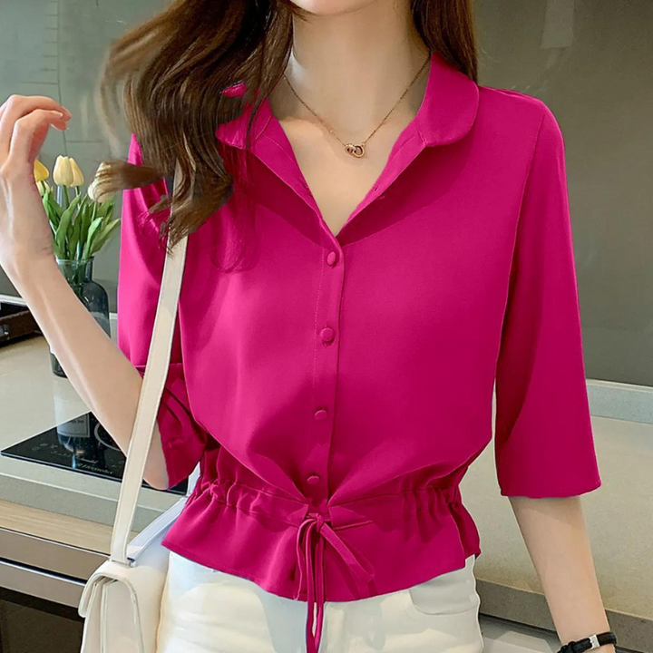 Alyssa | Bluse mit Knopfleiste und Polokragen für Damen | Abschluss