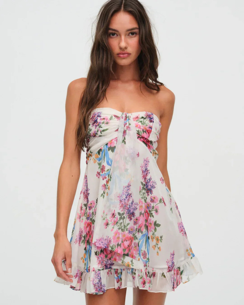Sefina | Florales Schulterfreies Minikleid Für Damen | Strand
