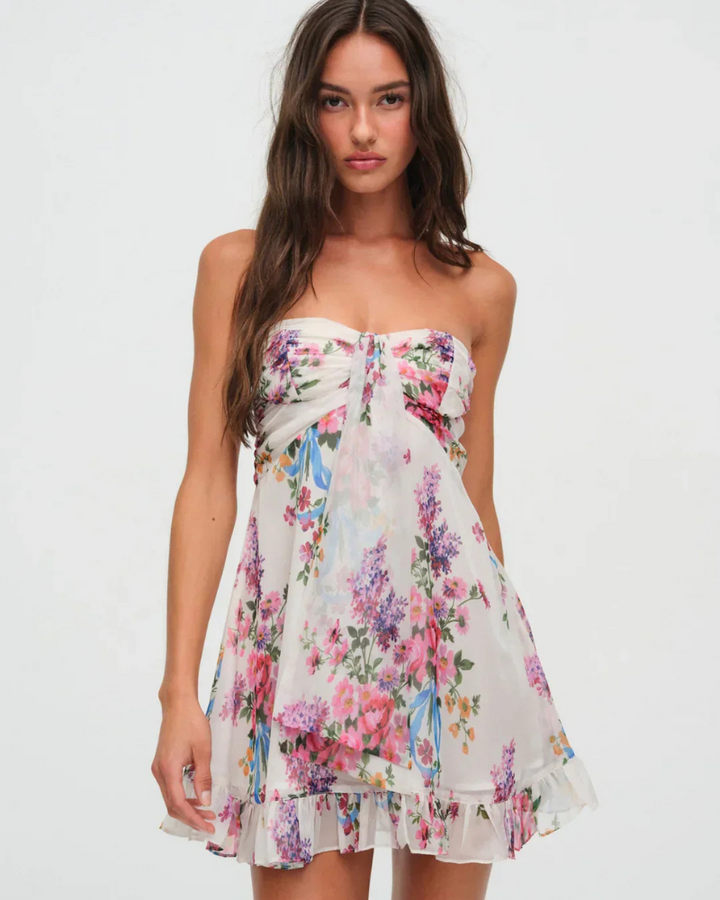 Sefina | Florales Schulterfreies Minikleid Für Damen | Strand