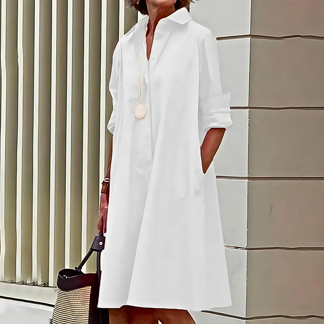Bianka | Damen Elegant Hemdkleid | Midi