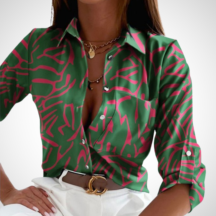 Amery | Damen Langarm Bluse | Trendiger Druck