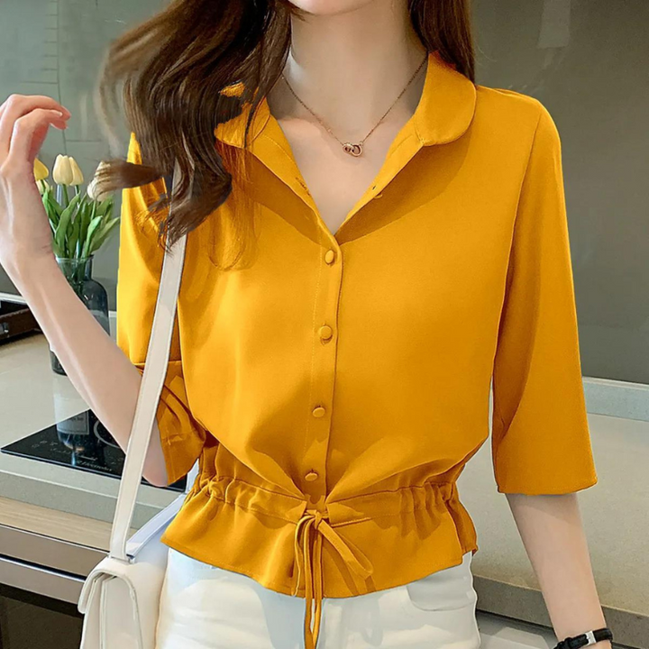 Alyssa | Bluse mit Knopfleiste und Polokragen für Damen | Abschluss
