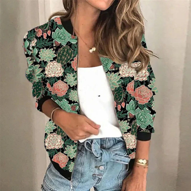 Yawi | Bedruckte Reißverschlussjacke für Damen | Frühlings