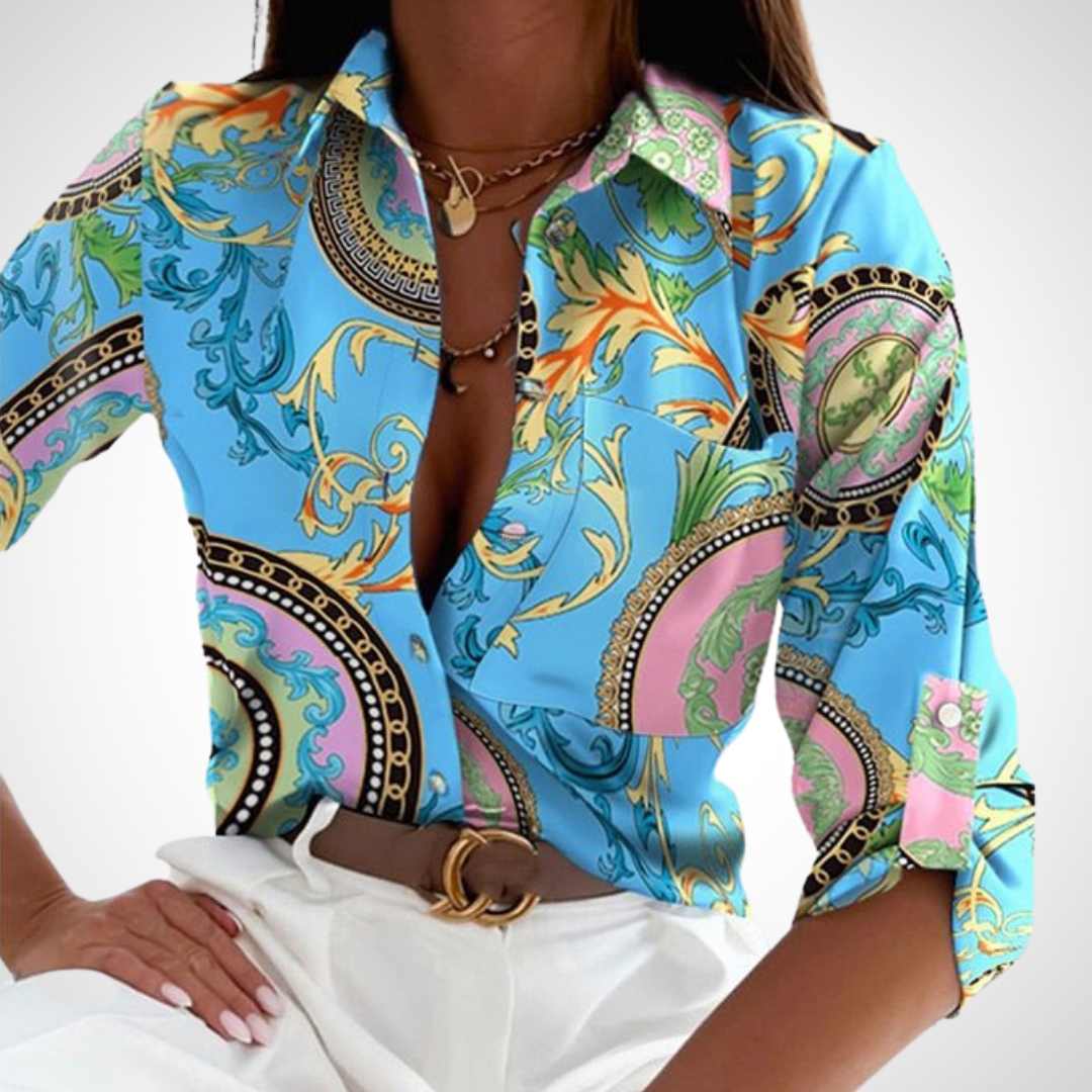 Amery | Damen Langarm Bluse | Trendiger Druck
