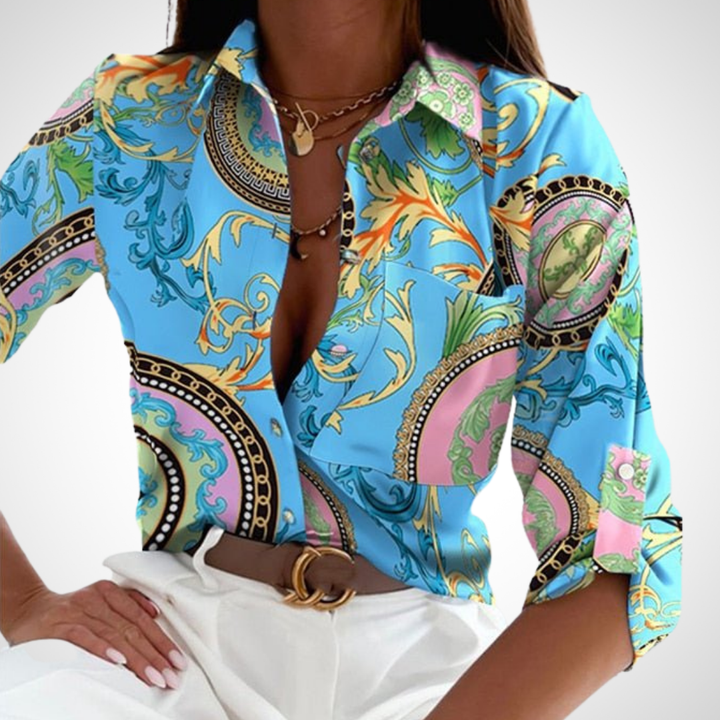Amery | Damen Langarm Bluse | Trendiger Druck