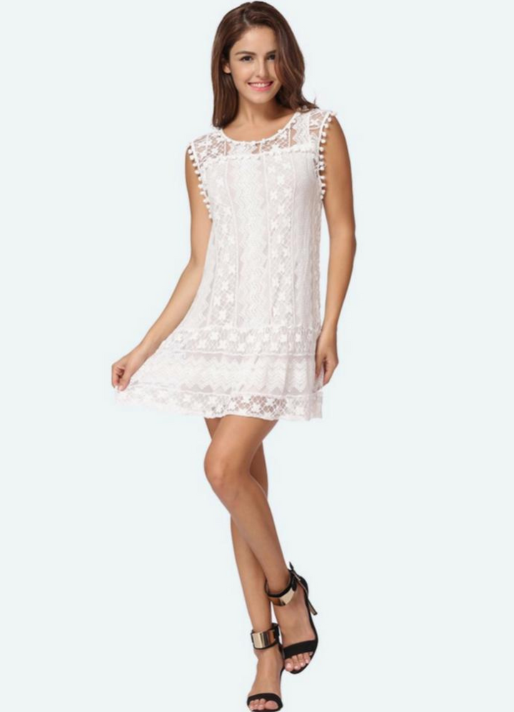 Tatjana | Damen Kleid mit Spitze | Weiß