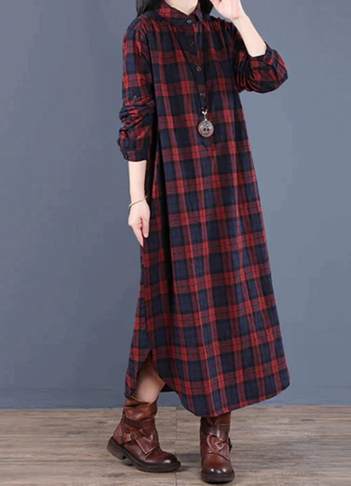Katelyn | Damen Langes Hemdblusenkleid | Karomuster