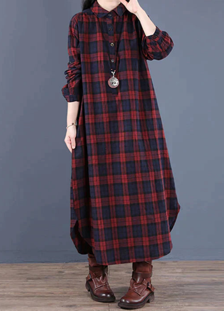 Katelyn | Damen Langes Hemdblusenkleid | Karomuster