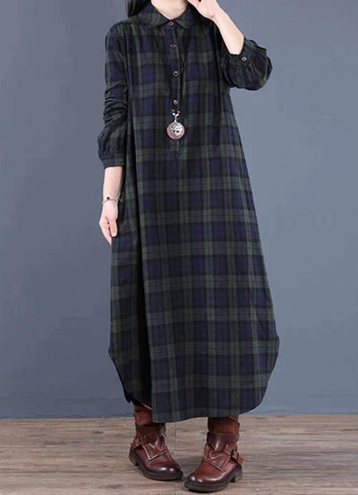 Katelyn | Damen Langes Hemdblusenkleid | Karomuster