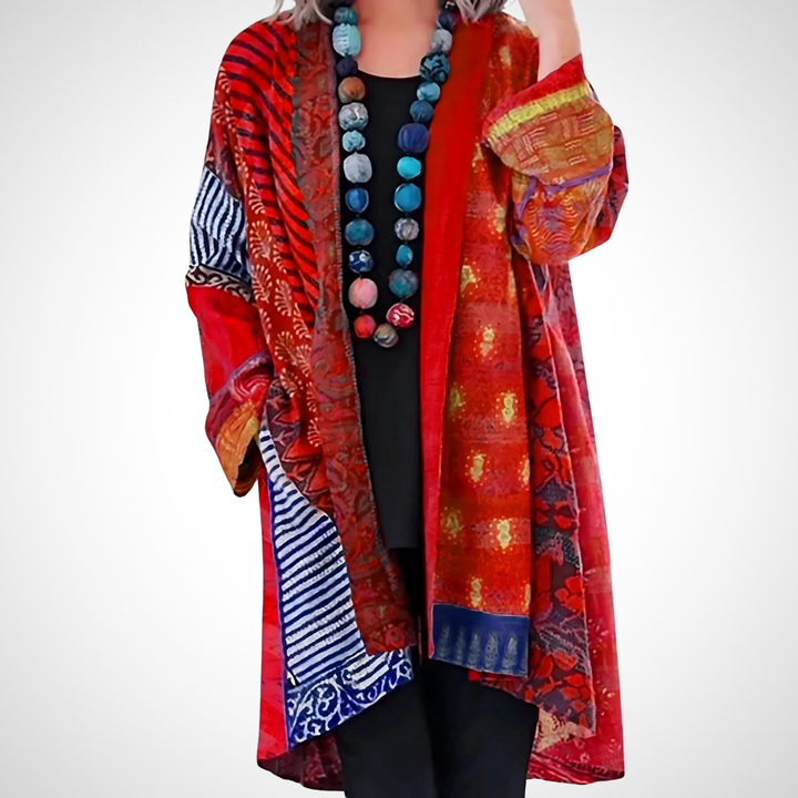 Clara | Damen Langer Boho Cardigan | Bunter
