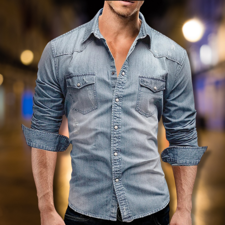 Umar | Herren Langarm Jeanshemd | Slim Fit